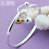 925 Silver Double Bead Bangle Bracelet Woman Jewelry
