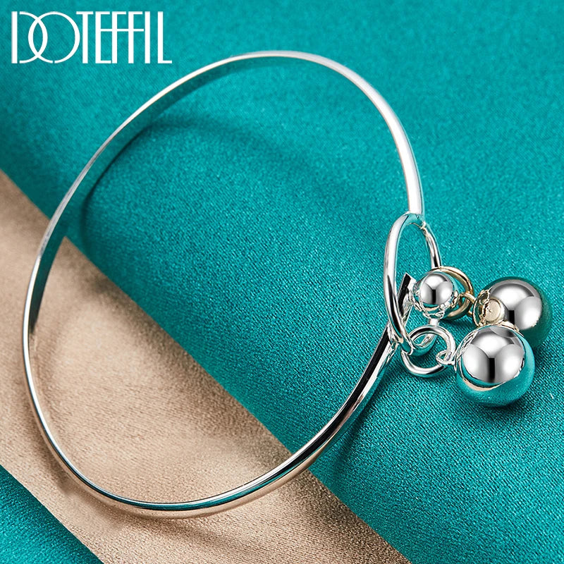 925 Silver Double Bead Bangle Bracelet Wedding Jewelry