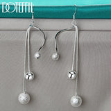 925 Silver Frosted Beads Drop Earrings Gift Wedding Party Jewelry
