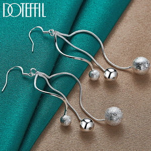 925 Silver Frosted Beads Drop Earrings Gift Wedding Party Jewelry