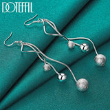 925 Silver Frosted Beads Drop Earrings Gift Wedding Party Jewelry