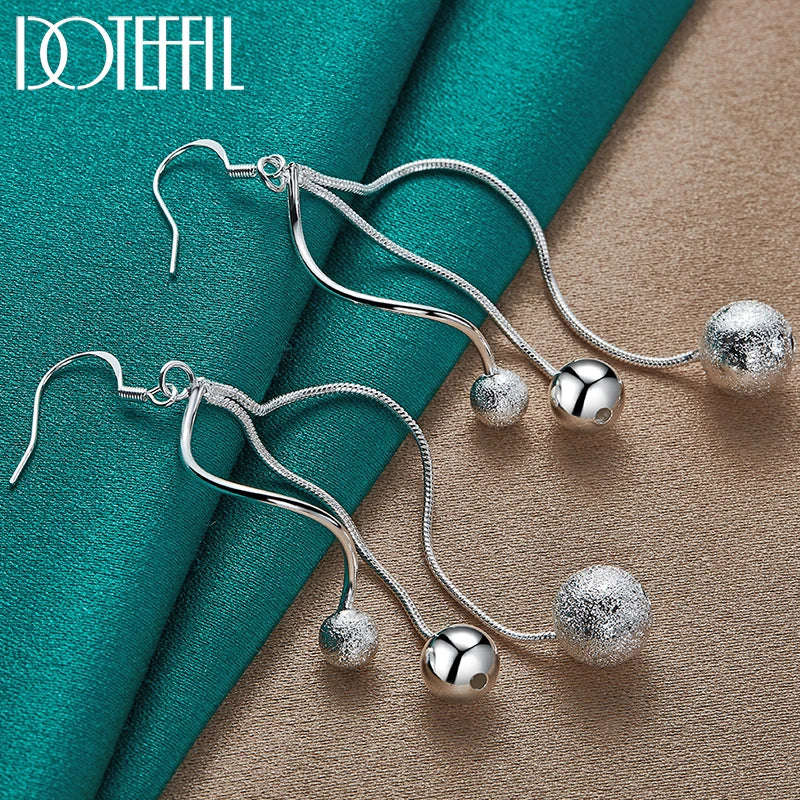 925 Silver Frosted Beads Drop Earrings Gift Wedding Party Jewelry