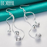 925 Silver Frosted Beads Drop Earrings Gift Wedding Party Jewelry