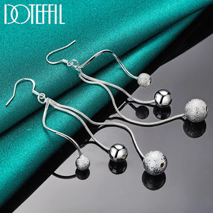 925 Silver Frosted Beads Drop Earrings Gift Wedding Party Jewelry
