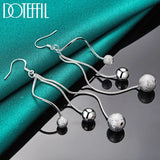925 Silver Frosted Beads Drop Earrings Gift Wedding Party Jewelry