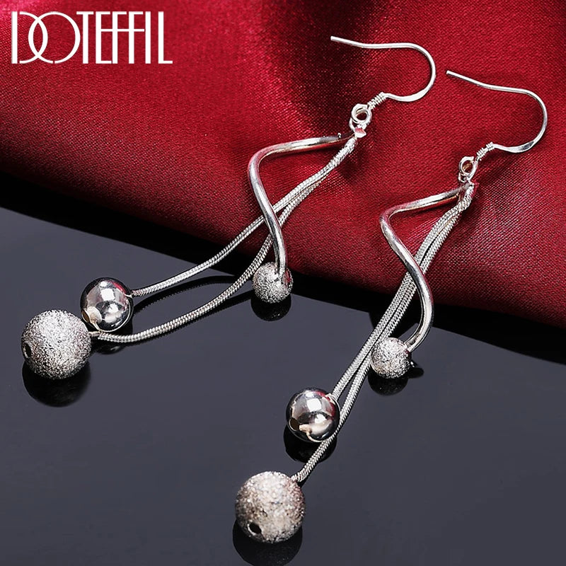 925 Silver Frosted Beads Ball Drops Earrings Women Gift Wedding