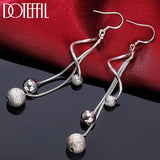 925 Silver Frosted Beads Ball Drops Earrings Women Gift Wedding