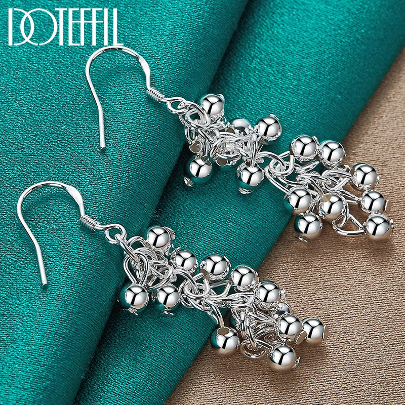 925 Silver Grape Bead Ball Earrings Wedding Jewelry