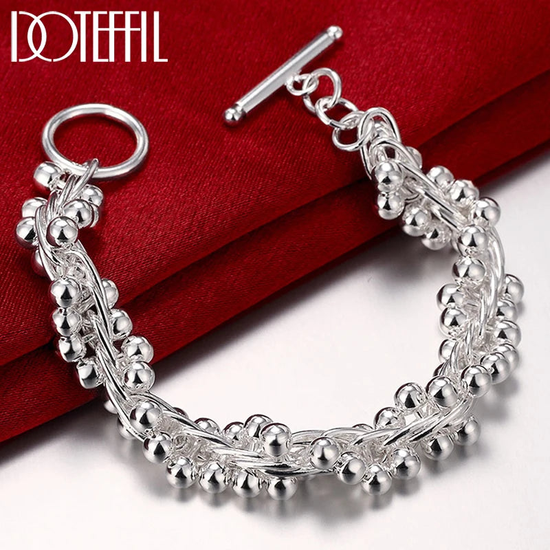925 Sterling Silver Grape Bead Chain Bracelet For Woman
