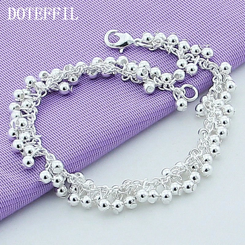 925 Sterling Silver Grape Bead Chain Bracelet Women Wedding Jewelry