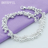 925 Sterling Silver Grape Bead Chain Bracelet Women Wedding Jewelry