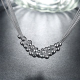 925 Silver Grape Beads Multi-Chain Necklace Wedding Jewelry