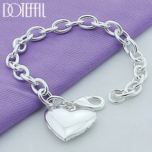 925 Silver Heart Photo Frame Bracelet Charm Jewelry