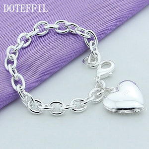 925 Silver Heart Photo Frame Bracelet Charm Jewelry