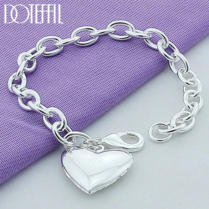 925 Silver Heart Photo Frame Bracelet Charm Jewelry