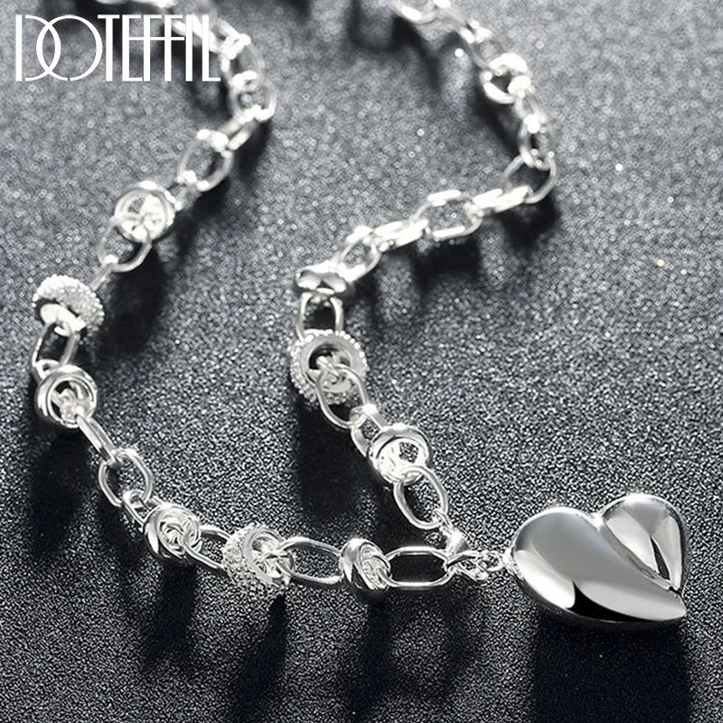 925 Silver Hollow Heart Pendant Necklace Wedding Party Jewelry