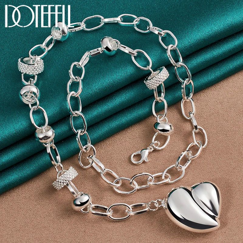 925 Silver Hollow Heart Pendant Necklace Wedding Jewelry