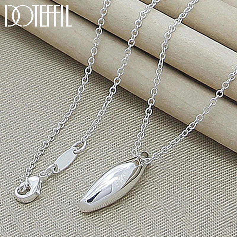 925 Silver Smooth Long Pendant Necklace 18 Inch Chain
