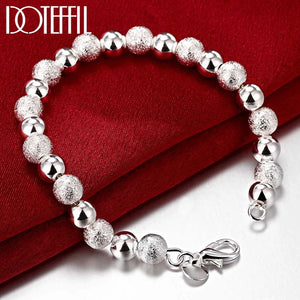 925 Silver Matte 8mm Bead Chain Bracelet For Woman