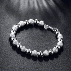 925 Silver Matte 8mm Bead Chain Bracelet For Woman
