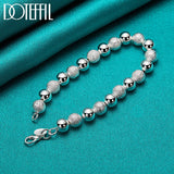 925 Silver Matte 8mm Bead Chain Bracelet Women Wedding Engagement Party