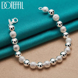 925 Silver Matte 8mm Bead Chain Bracelet Women Wedding Engagement Party