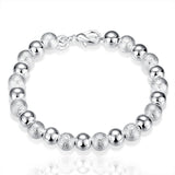 925 Silver Bead Chain Bracelet Matte 8mm for Women