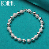 925 Silver Matte 8mm Bead Chain Bracelet Women Wedding Engagement Party