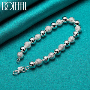 925 Silver Bead Chain Bracelet Matte 8mm for Women