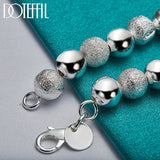 925 Silver Matte 8mm Bead Chain Bracelet Women Wedding Engagement Party