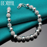 925 Silver Matte 8mm Bead Chain Bracelet Women Wedding Engagement Party