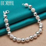 925 Silver Bead Chain Bracelet Matte 8mm for Women