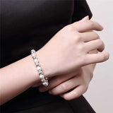 925 Silver Bead Chain Bracelet Matte Finish 8mm for Women