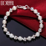 925 Silver Bead Chain Bracelet Matte Finish 8mm for Women