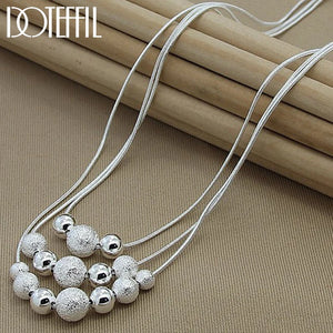 925 Silver Matte Beads Necklace Snake Chain Wedding Jewelry