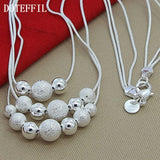 925 Silver Matte Beads Necklace Snake Chain Wedding Jewelry