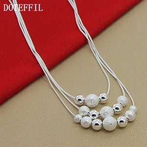 925 Silver Matte Beads Necklace Snake Chain Wedding Jewelry