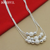 925 Silver Matte Beads Necklace Snake Chain Wedding Jewelry