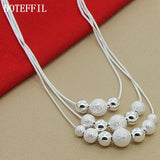 925 Silver Matte Beads Necklace Snake Chain Wedding Jewelry