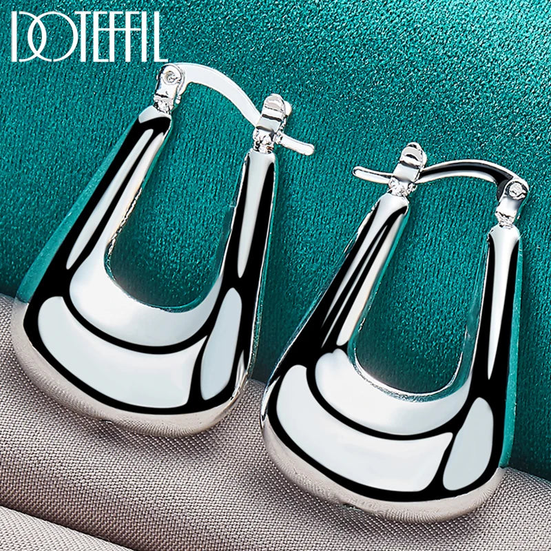 925 Silver U Hoop Earring For Women Party Wedding Jewelry