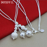 925 Silver Snake Chain Pendant Necklace Glossy/Matte Beads Woman Charm
