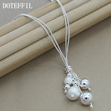 925 Silver Snake Chain Pendant Necklace Glossy/Matte Beads Woman Charm
