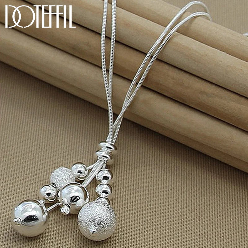 925 Silver Snake Chain Pendant Necklace Glossy/Matte Beads Woman Charm