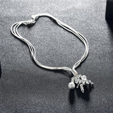 925 Silver Snake Chain Pendant Necklace Glossy/Matte Beads Woman Charm