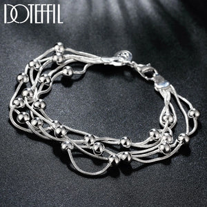925 Sterling Silver Snake Chain Beads Bracelet for Women