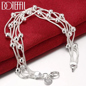 925 Sterling Silver Snake Chain Beads Bracelet for Women