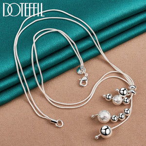 925 Silver Snake Chain Matte Bead Necklace Charm Jewelry