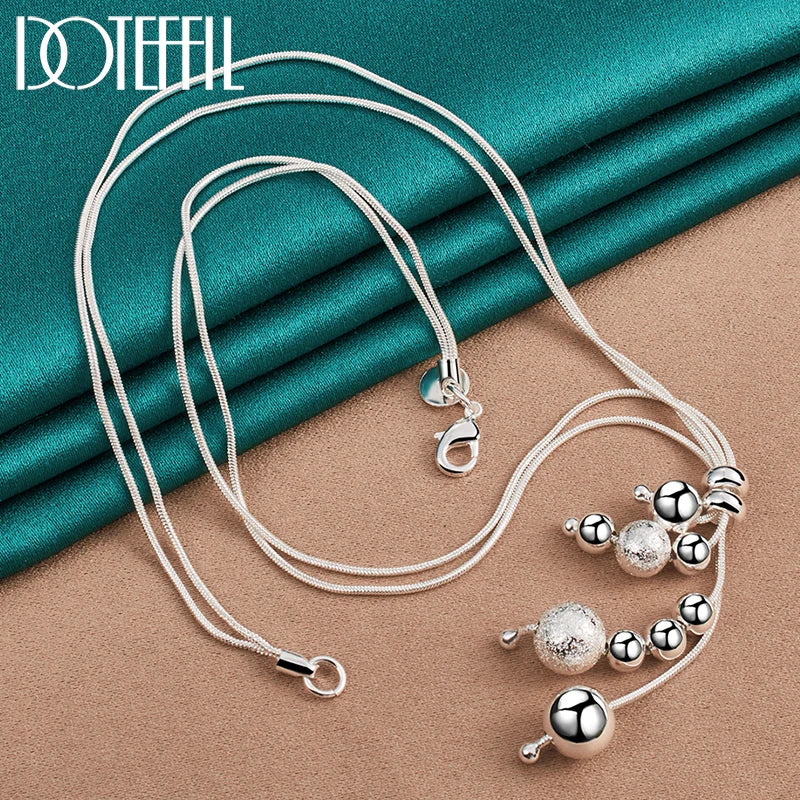 925 Silver Snake Chain Matte Bead Necklace Charm Jewelry