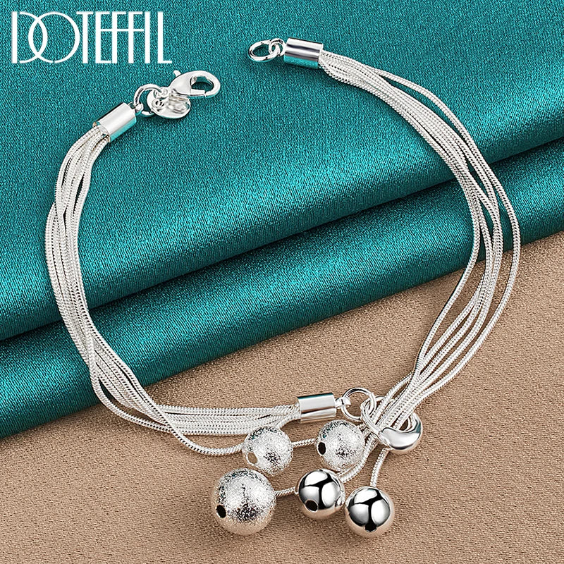 925 Silver Snake Chain Beads Pendant Bracelet Wedding Jewelry