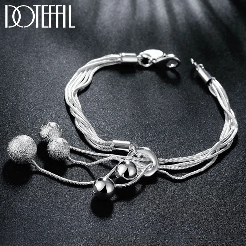 925 Silver Snake Chain Beads Pendant Bracelet For Woman